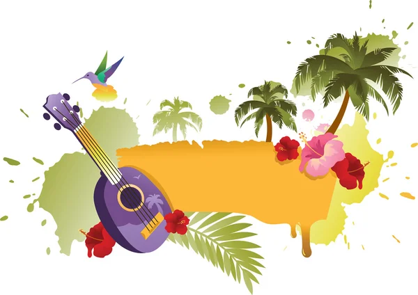Tropical Banner With Palm Trees, Ukulele and Flowers — Stock Vector