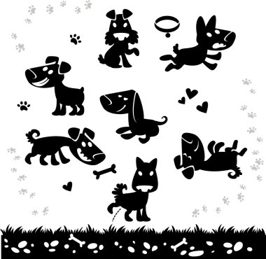 karikatür köpek siluet topluluğu. vektör.