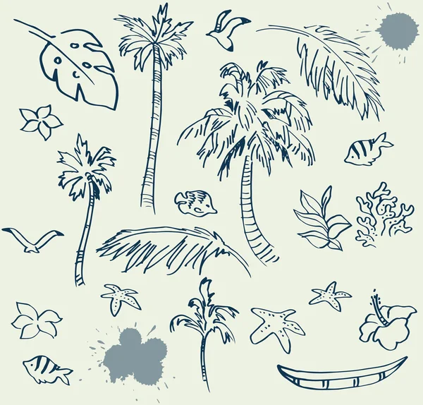 Collezione di Beach Doodles — Vettoriale Stock