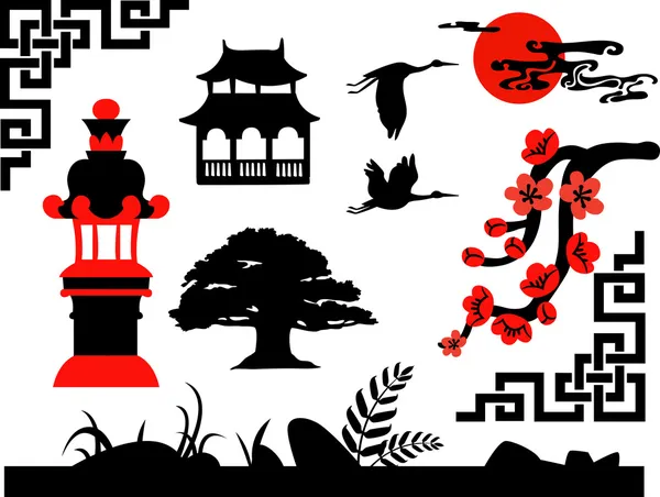 Collectie van chinese tuin silhouetten — Stockvector