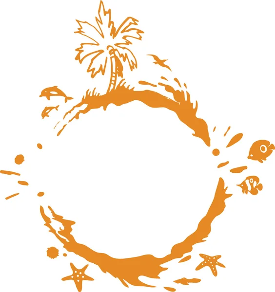 Illustration de plage avec palmiers tropicaux, poissons et éclaboussures — Image vectorielle
