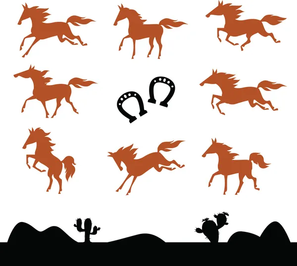 Atların koleksiyonu silhouettes — Stok Vektör
