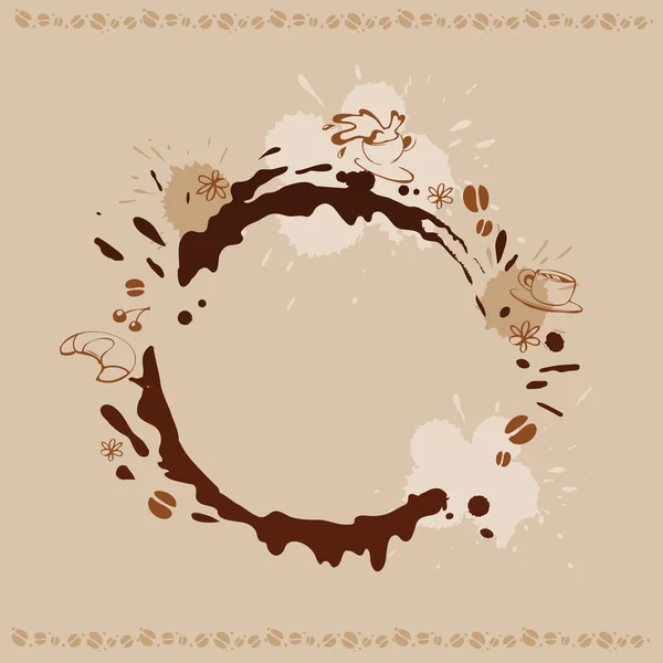 Abstract Background with Cup, Beans and Coffee Stain — Stock Vector