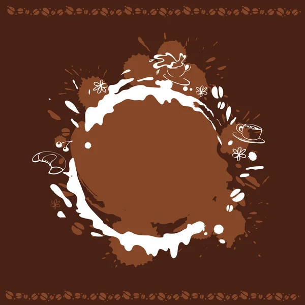 Antecedentes abstractos con taza, frijoles y mancha de café — Vector de stock