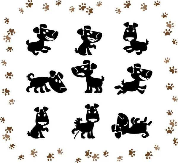 Collection of cartoon dogs silhouette. Vector. — Stock Vector