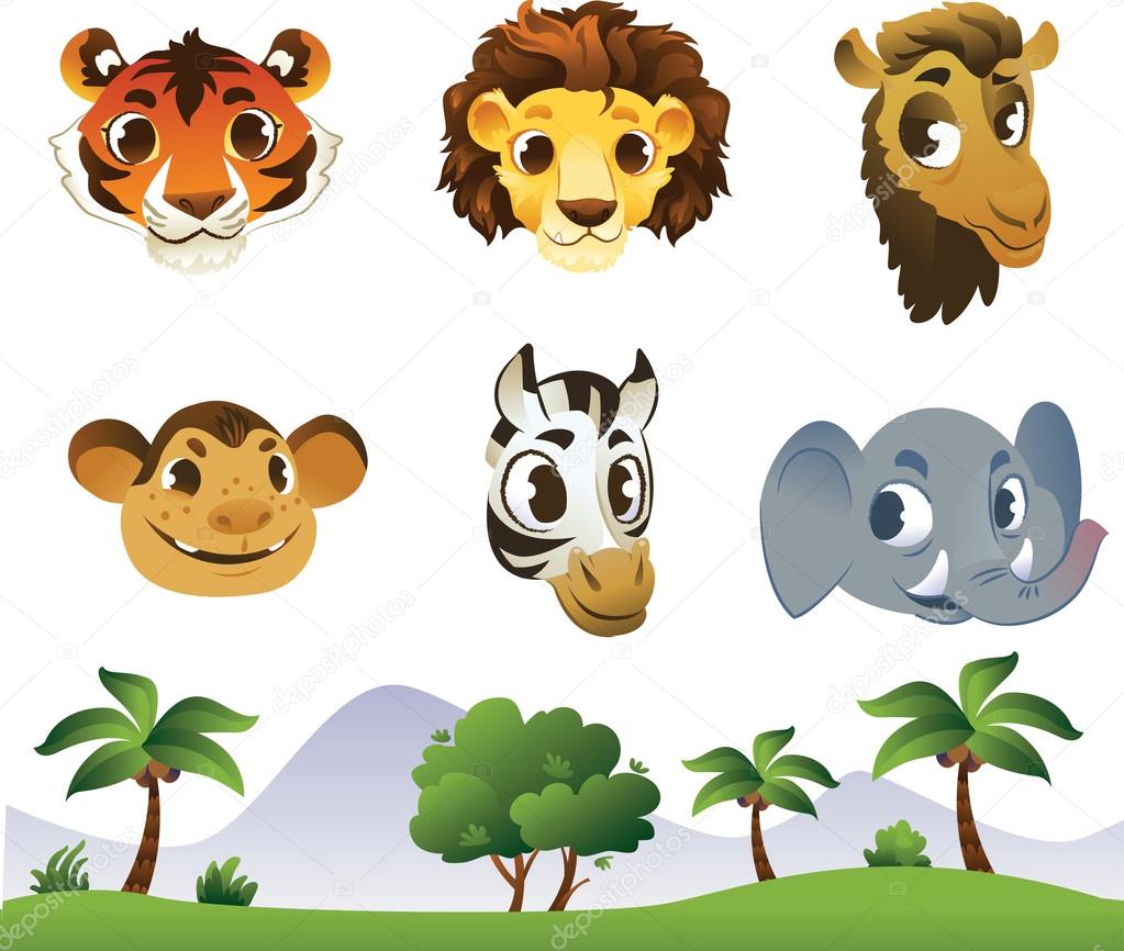 Set of Cartoon Animal Heads