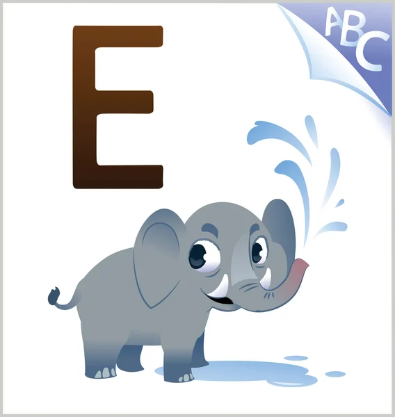 Alfabeto animal para los niños: E para el elefante — Vector de stock