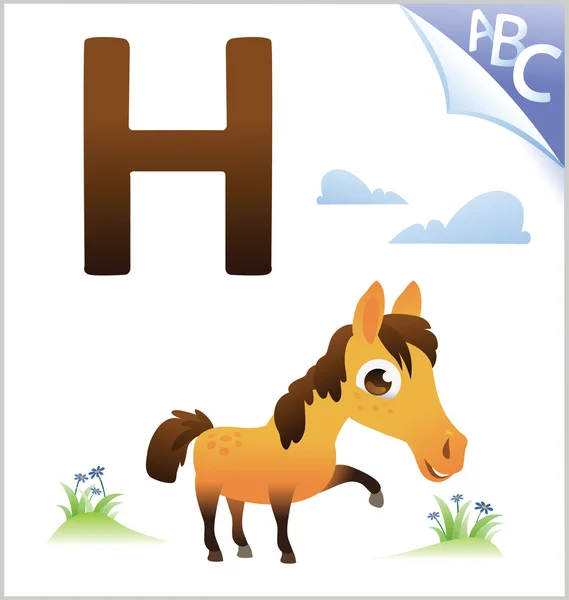 Animal alphabet for the kids: H for the Horse — Stock Vector