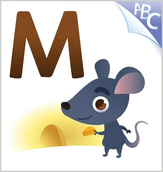 Alphabet animal pour les enfants : M pour la souris — Image vectorielle