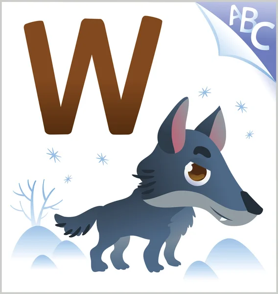 Ζώων αλφάβητο για τα παιδιά: W για το λύκο — Διανυσματικό Αρχείο