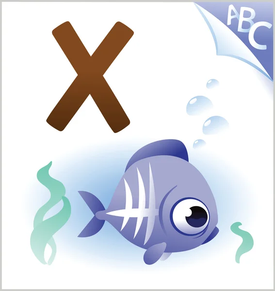 Alfabeto animale per i bambini: X per i pesci a raggi X — Vettoriale Stock