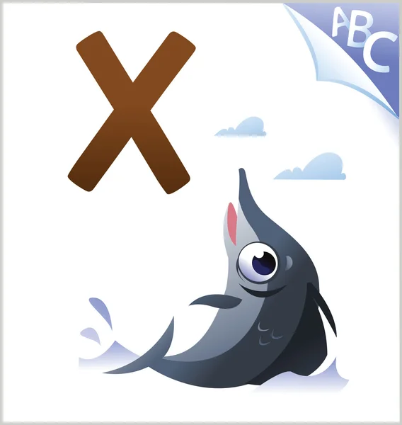 Djurens alfabet för barnen: X för Xiphias — Stock vektor