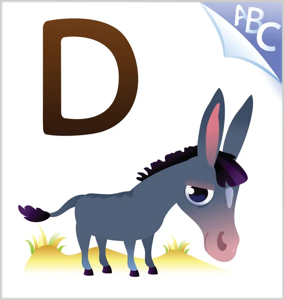 Animal alphabet for the kids: D for the Donkey — Stock Vector