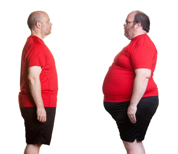 Közelkép a női test előtt és után fogyás, fehér háttér