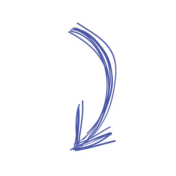 Curved arrow doodle in blue