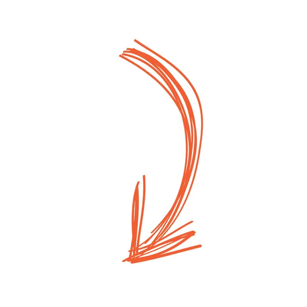 Gebogen pijl doodle in oranje kleur — Stockvector