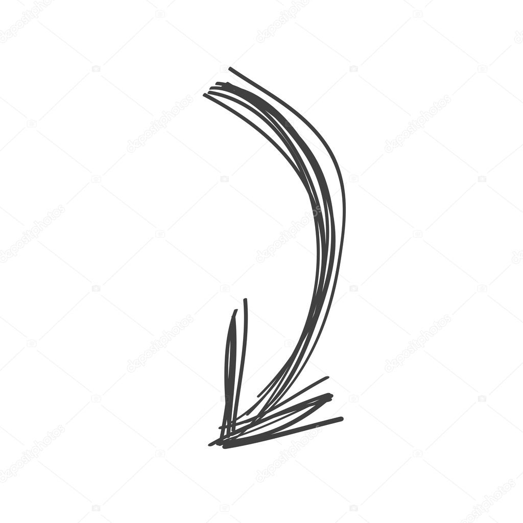 Curved arrow doodle in black