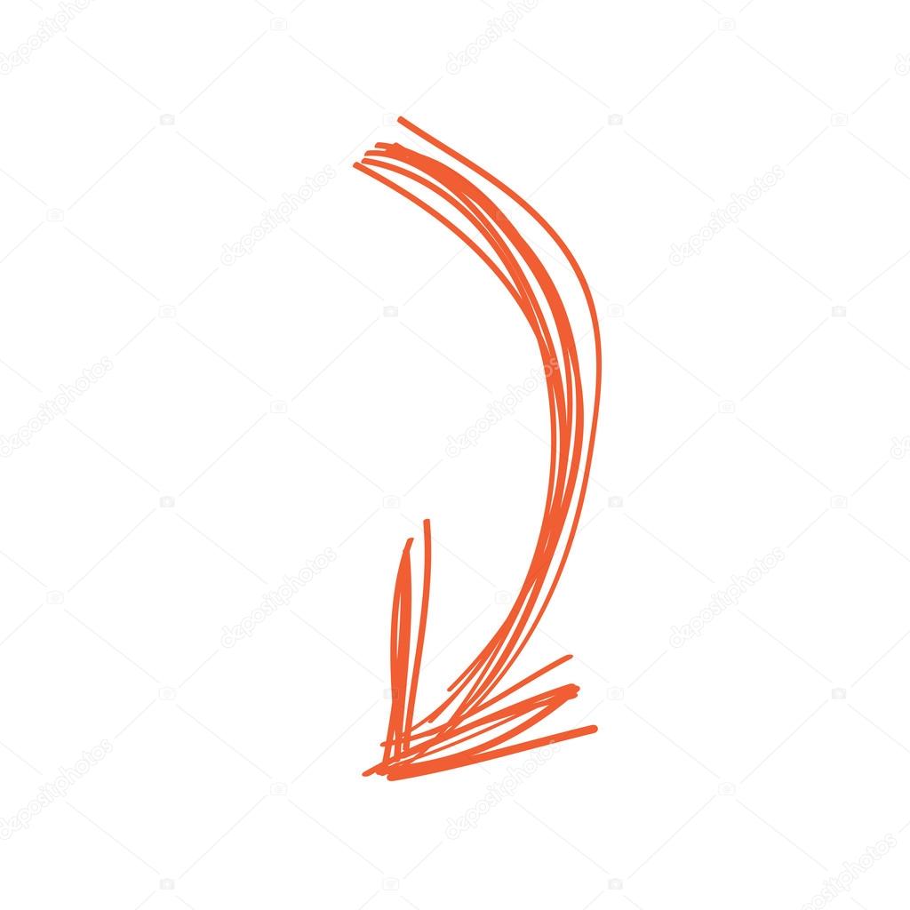 Curved arrow doodle in orange color