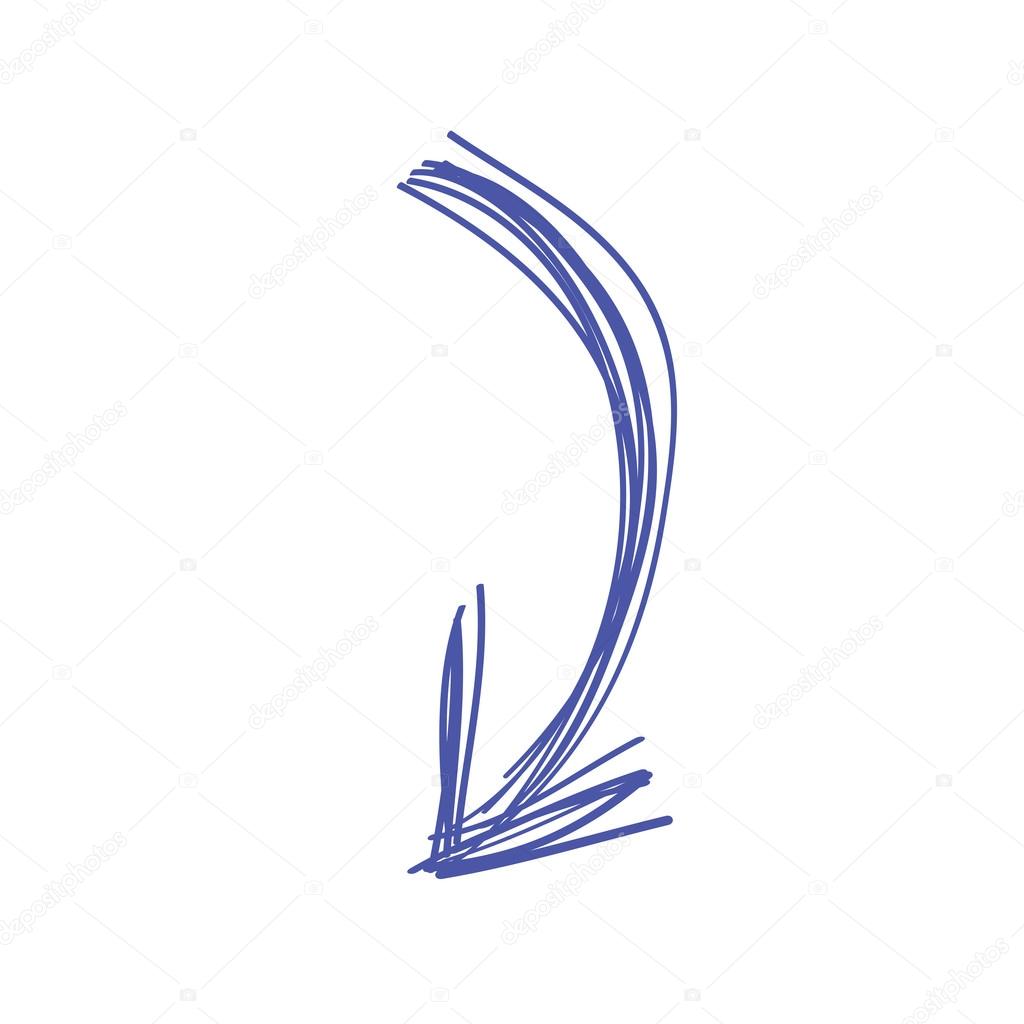 Curved arrow doodle in blue