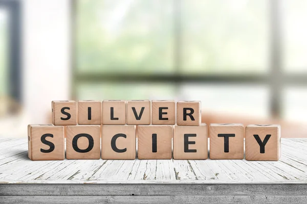 Das Megatrend Silver Society Schild Auf Einem Holztisch Einem Hellen — Stockfoto
