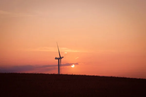 Windmill Sunset Hill Rural Countryside Landscape — Stock Photo, Image
