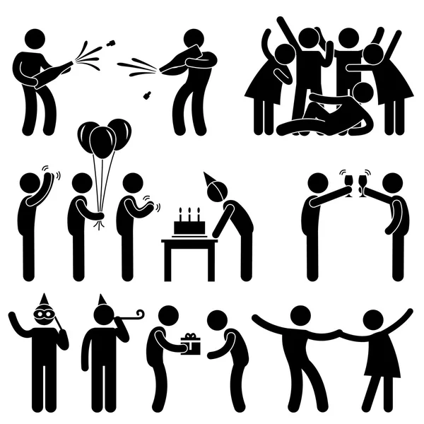 Friend Party Celebration Birthday Icon Symbol Sign Pictogram — Stock Vector