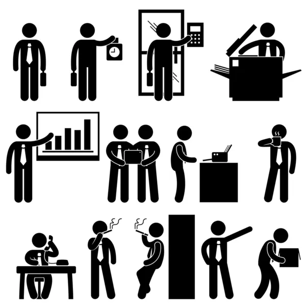 Zakelijke zakenman werknemer werknemer office collega werkplek werken pictogram symbool teken pictogram — Stockvector