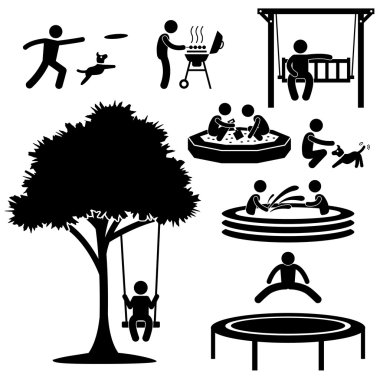 Children Home Garden Park Playground Backyard Leisure Recreation Activity Stick Figure Pictogram Icon