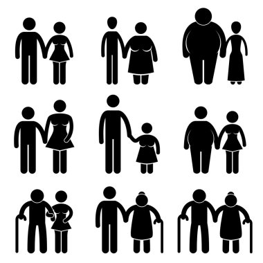 Man Woman Couple Lover Boyfriend Girlfriend Husband Wife Old Young Tall Short Thin Fat Stick Figure Pictogram Icon clipart