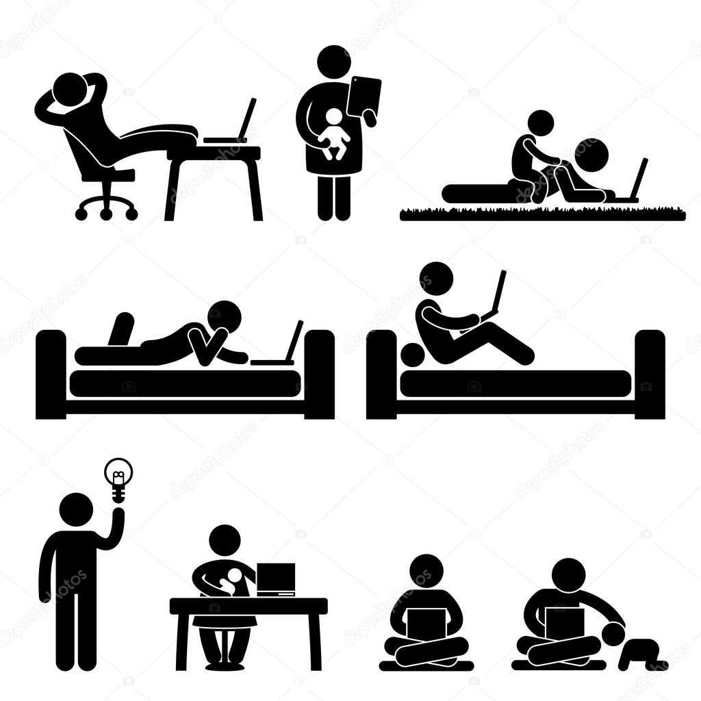 Work From Home Office Freedom Lifestyle Stick Figure Pictogram Icon