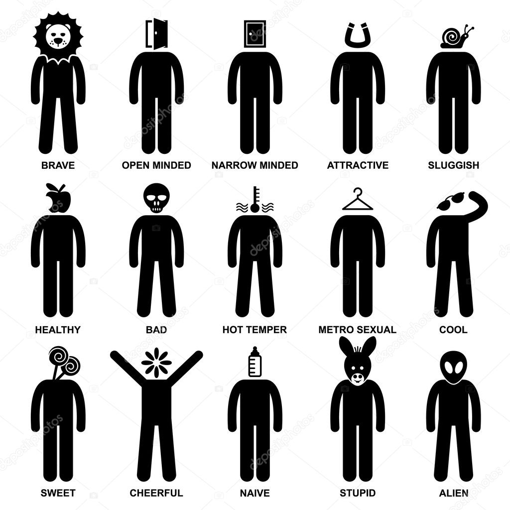 Man Characteristic Behaviour Mind Attitude Identity Personalities Stick Figure Pictogram Icon