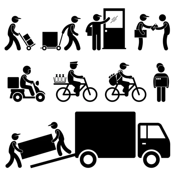 Delivery Man Postman Courier Post Stick Figure Pictogram Icon — Stock Vector