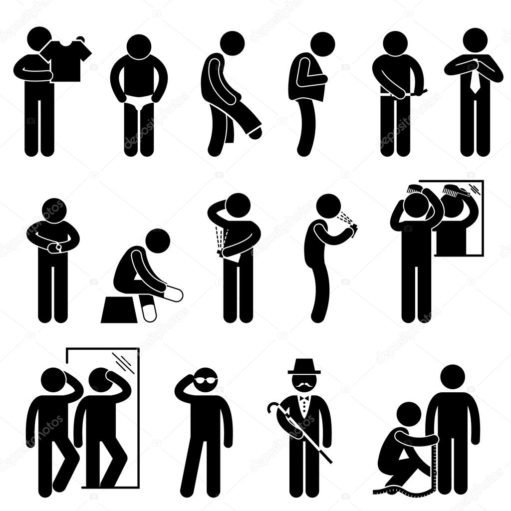 Man Changing Wearing Clothes Stick Figure Pictogram Icon