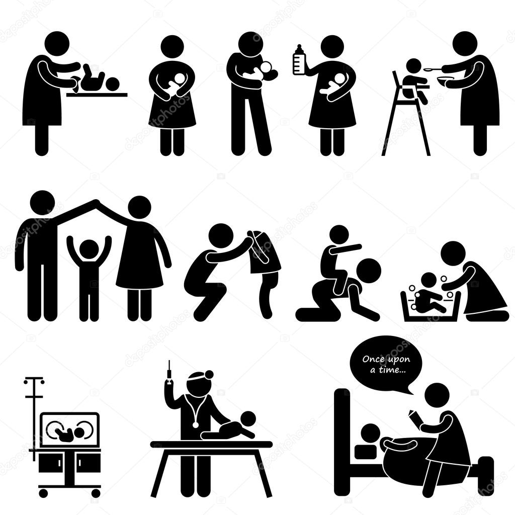 Nanny Mother Father Baby Child Care Stick Figure Pictogram Icon