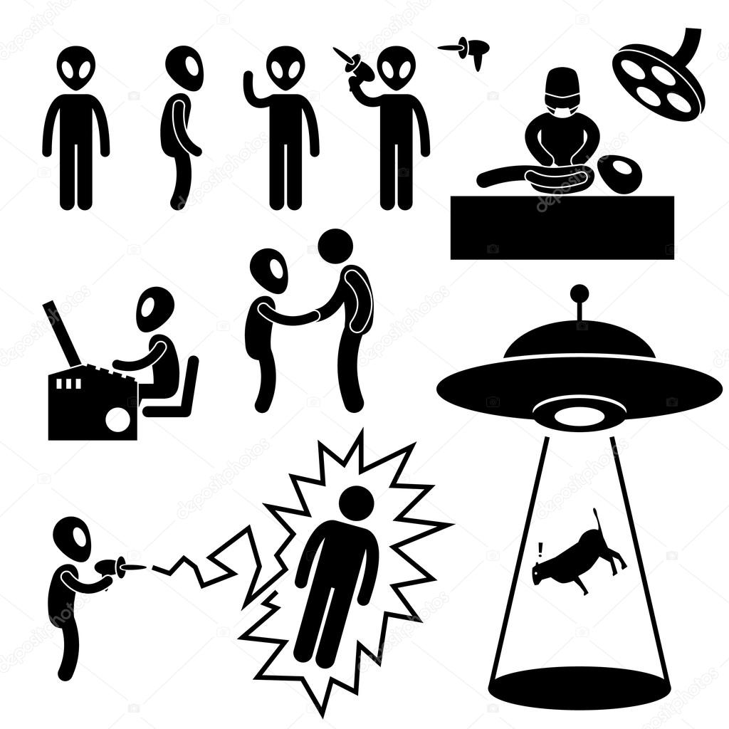 UFO Alien Invaders Stick Figure Pictogram Icon