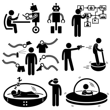 People of the Future Robot Technology Stick Figure Pictogram Icon