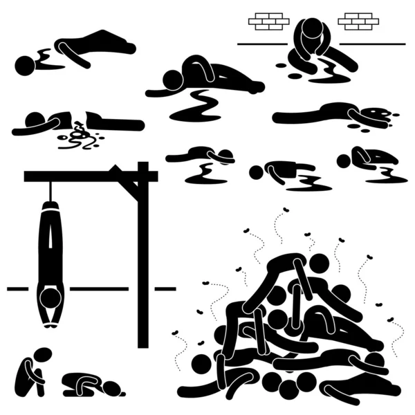 Massacre Holocaust Genocide Carnage Died Stick Figure Pictogram Icon — Stock Vector