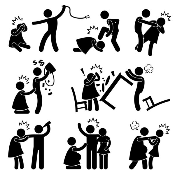 Abusive Husband Helpless Wife Stick Figure Pictogram Icon