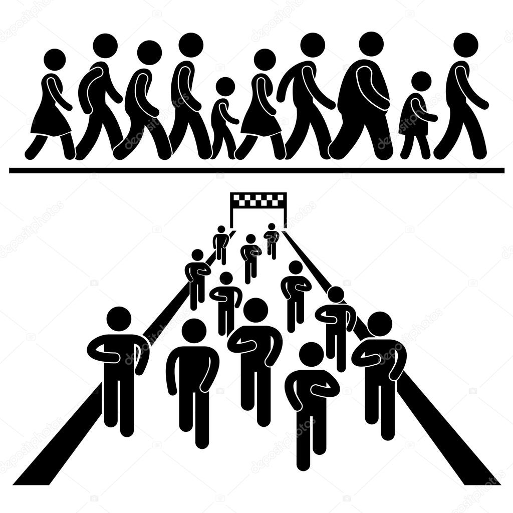 Community Walk and Run Marching Marathon Rally Stick Figure Pictogram ...
