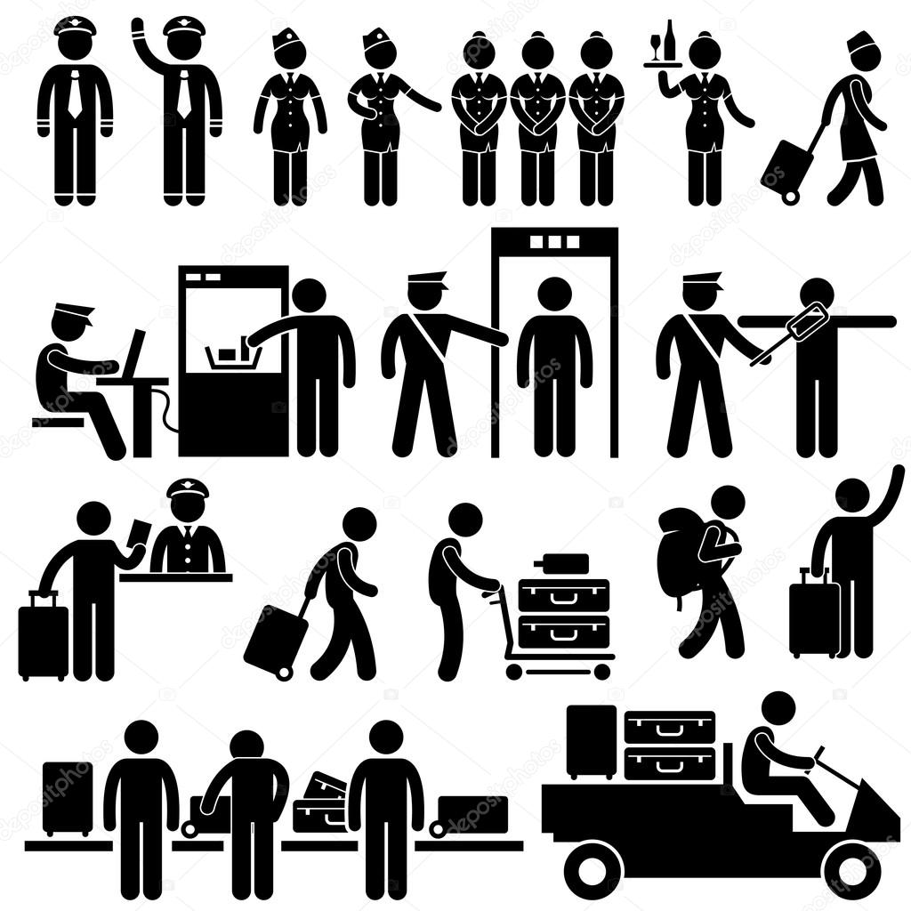 Airport Workers and Security Pictograms