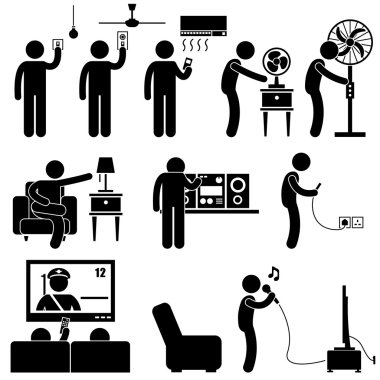 ev aletleri eğlence eğlence elektroniği ekipmanları sopa rakam piktogram simgesini kullanarak adam