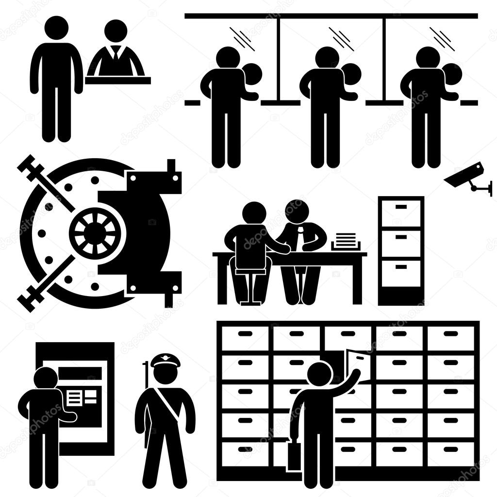 Bank Business Finance Worker Staff Agent Consultant Customer Security Stick Figure Pictogram Icon