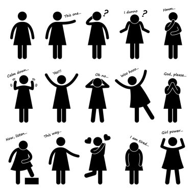 Woman Girl Female Person Basic Body Language Posture Stick Figure Pictogram Icon