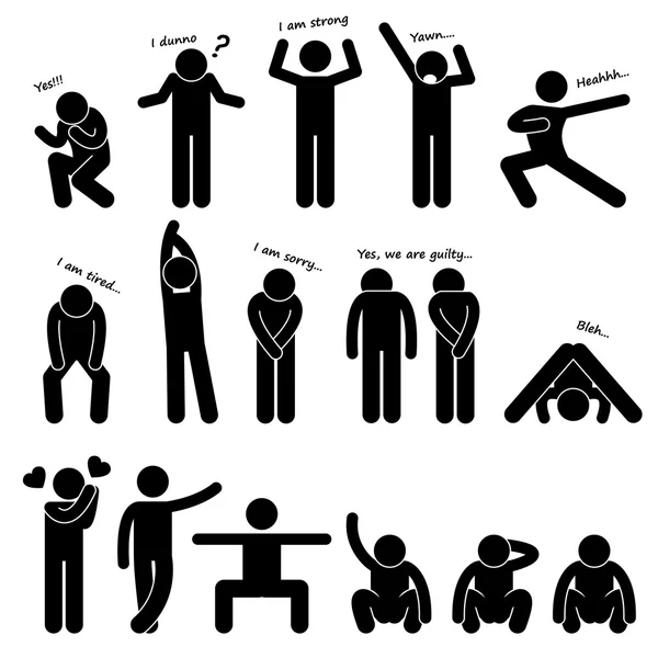 Man Person Basic Body Language Posture Stick Figure Pictogram Icon — Stock Vector