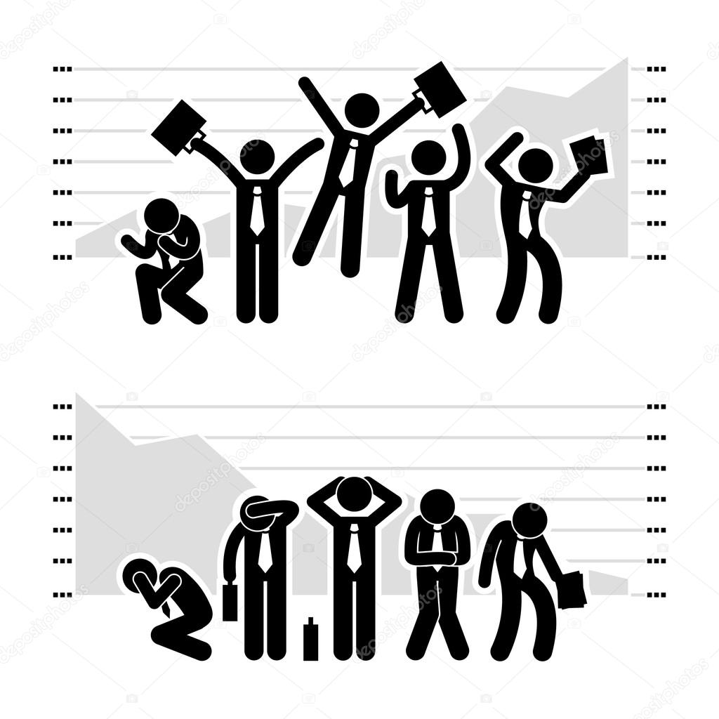 Businessman Business Winning Losing in Stock Market Graph Chart Stick Figure Pictogram Icon