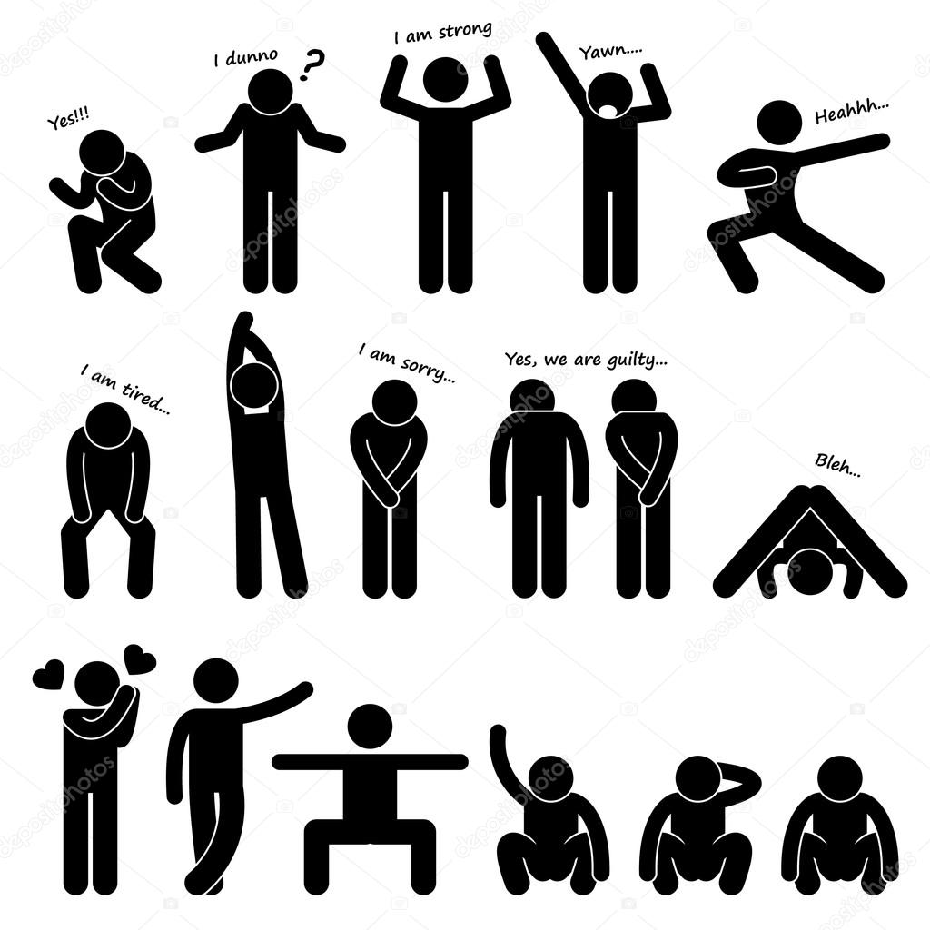 Man Person Basic Body Language Posture Stick Figure Pictogram Icon Stock  Vector by ©leremy 23121562