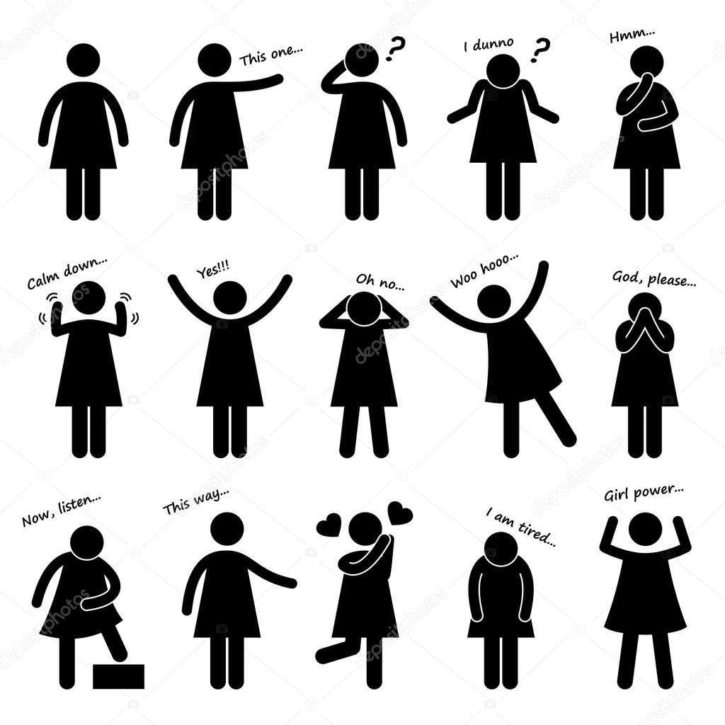 Woman Girl Female Person Basic Body Language Posture Stick Figure Pictogram Icon