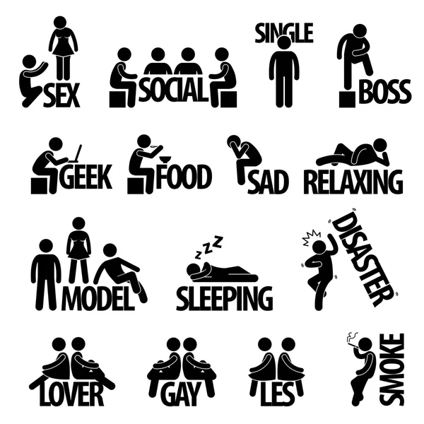 Man Person Sex Social Group Text Word Stick Figure Pictogram Icon — Stock Vector