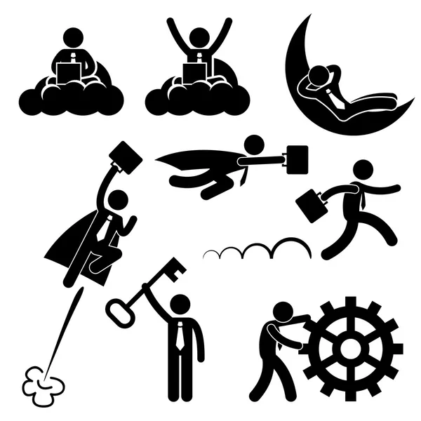 Business Businessman Concept de travail réussi relaxant Happy Stick Figure Pictogramme Icône — Image vectorielle