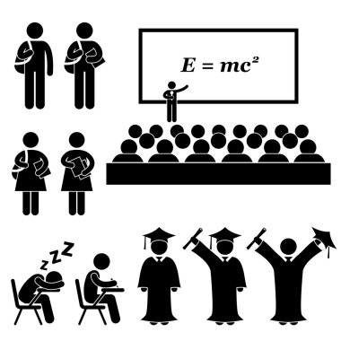 Student Lecturer Teacher School College University Graduate Graduation Stick Figure Pictogram Icon